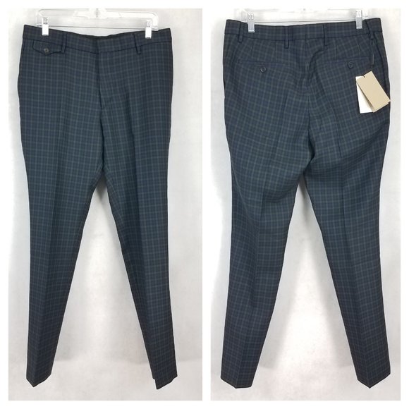 Burberry Men's 40 Soho Tartan Plaid Straight Leg Trousers Pants in Blue/Green - Picture 2 of 16
